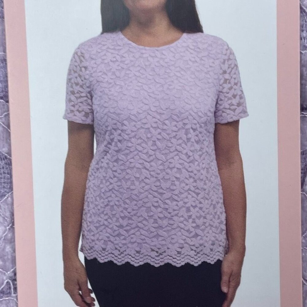 Teddi Rose Womens Lace Short Sleeve Top Medium Purple d0167 - Picture 2 of 9